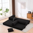 thumbnail image 5 of Leumius 4‑in‑1 Futon Sofa Bed,Modular Corduroy Sofa Couch with Fixed-Shape Frame & Removable Armrests,Folding Mattress Couch for Living Room, Office, Apartment,Black, 5 of 7