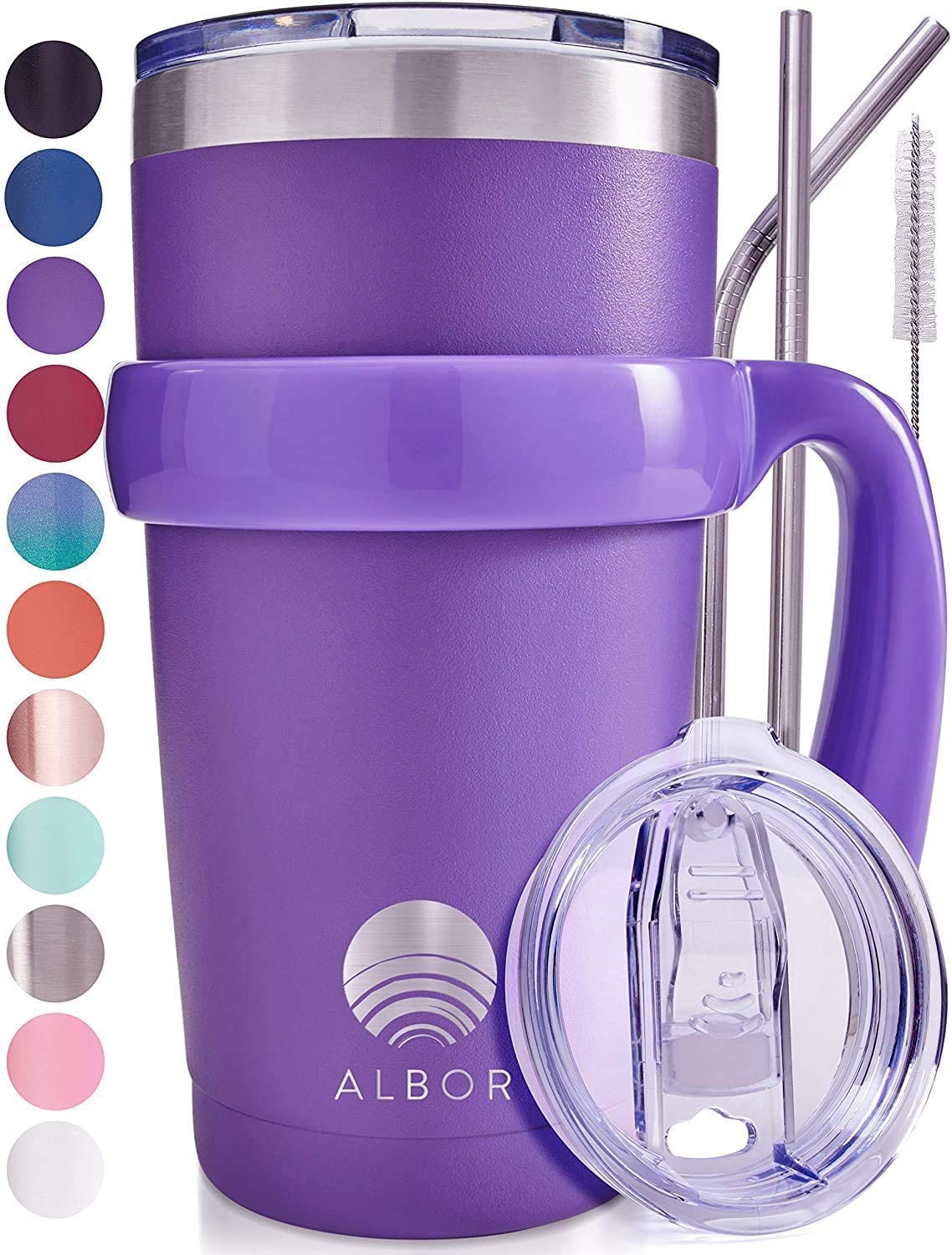 ALBOR Triple Insulated Stainless Steel Tumbler 20 oz Purple Coffee
