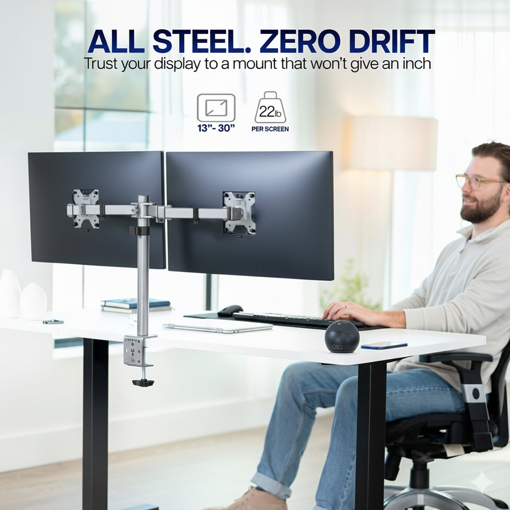 VIVO Gray Dual Monitor Desk Mount Stand, Fits Computer Screens up to 30"