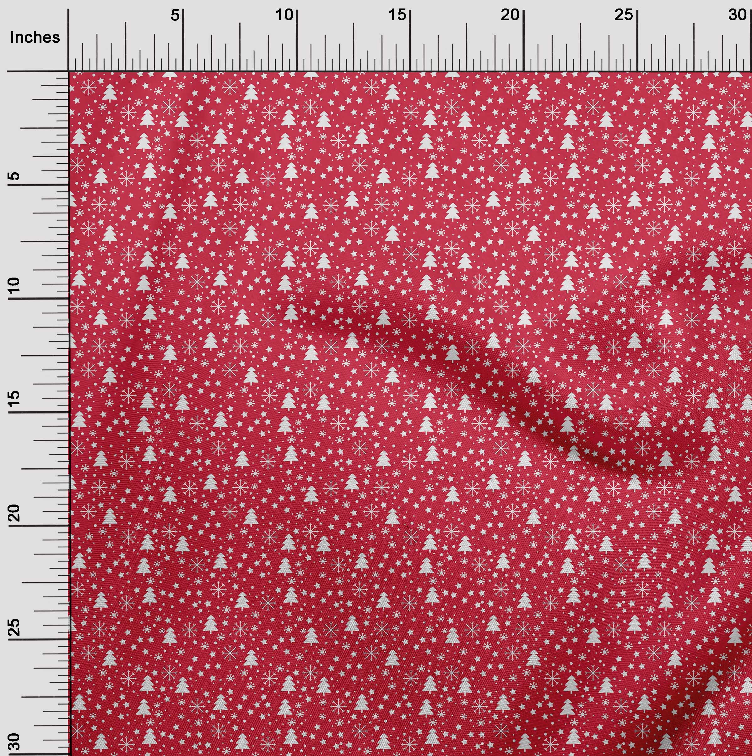 oneOone Cotton Poplin Bright Red Fabric Snowflake,Star & Tree Dress Material Fabric Print Fabric By The Yard 42 Inch Wide
