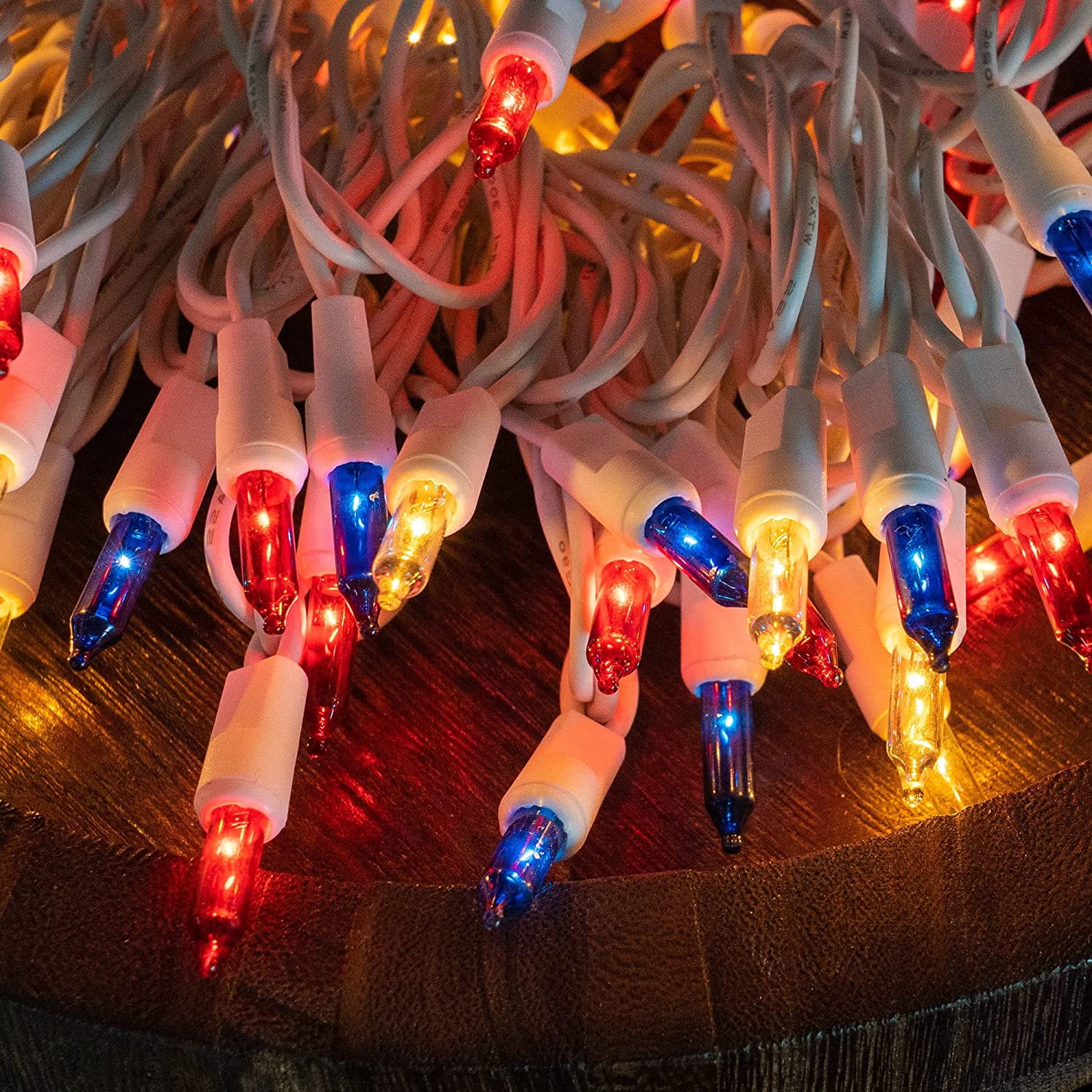 Christmas Lights Indoor Outdoor, 33ft 100-count Lights Incandescent Mini String Light, Battery Powered Lights for Xmas Tree, Patio, Holiday, Party, Home, Garden, Decorations (Red Blue White)