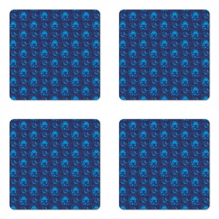 

Floral Coaster Set of 4 Boho Flower Bouquets Field Russian Folk Ethnic Blossoms Art Pattern Square Hardboard Gloss Coasters Standard Size Dark Indigo and Azure Blue by Ambesonne