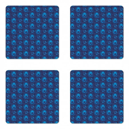 

Floral Coaster Set of 4 Boho Flower Bouquets Field Russian Folk Ethnic Blossoms Art Pattern Square Hardboard Gloss Coasters Standard Size Dark Indigo and Azure Blue by Ambesonne