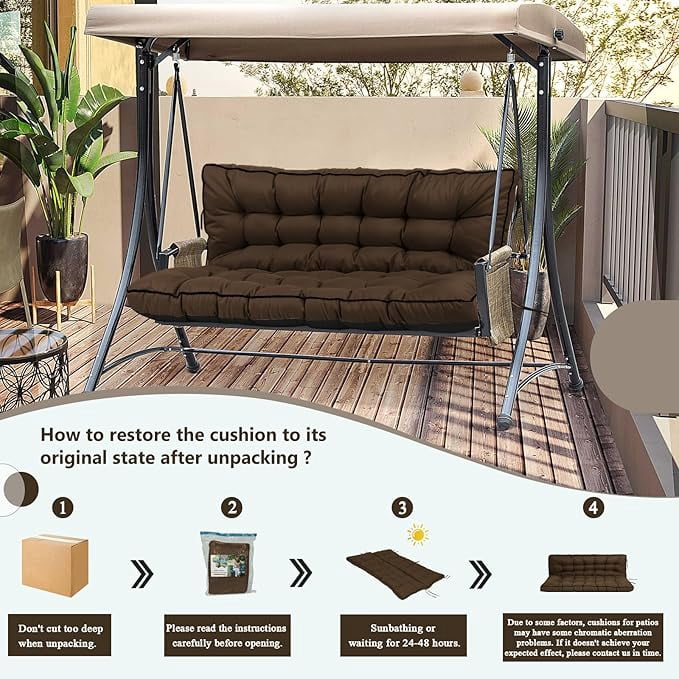 YLLN Porch Swing Cushions, Patio Furniture Cushions With 4" Thicken Backrest, Waterproof & Machine Washable, with Ties, Bench Cushions For Outdoor Furniture（40"x70"Coffee）