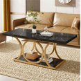 thumbnail image 2 of Fnova 47.24" Rectangular Coffee Table, Modern 2-Tier Imitation Marble Wood Coffee Tables with Storage Shelf for Living Room, Geometric Metal Legs, Easy Assembly, 2 of 10