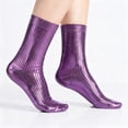 thumbnail image 5 of Women's Shiny Metallic Socks, Ribbed Laminated Fashion Socks for Heels and Boots, All Season Comfort Socks with Temperature Regulation, Evening and Casual Wear Purple, 5 of 6