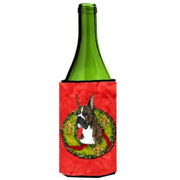 Brindle Boxer Cristmas Wreath Wine bottle sleeve Hugger
