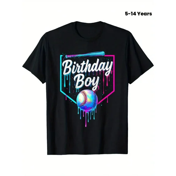 children’s wear Retro Neon Drip Baseball Birthday Boy Graphic T-Shirt for Kids and Boys Funny Sports Theme Birthday Party Apparel