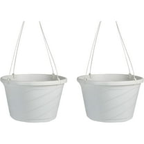 Decorative 12-Inch Large Plastic Hanging Basket w/Swirl Design for Outdoor Plants, White (Pack of 2)