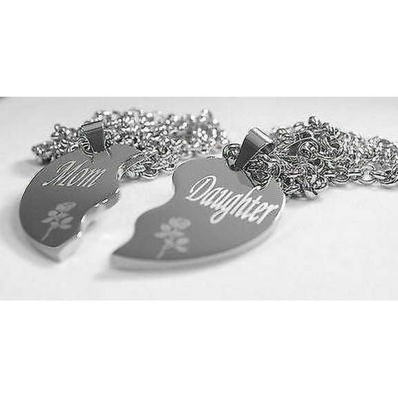 SOLID STAINLESS STEEL MOM DAUGHTER  SPLIT HEART NECKLACES LOVE FREE ENGRAVING