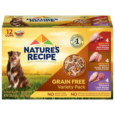 Nature's Recipe Nature’s Recipe 2.75 Ounce FST1 Grain Free Chicken & Beef, Chicken & Turkey, Chicken & Lamb Wet Dog Food Variety Pack, 12 Pack, 2 Count Case