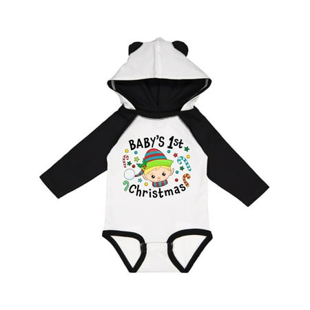 

Inktastic Baby s 1st Christmas Elf Boy with Candy Canes Gift Baby Boy or Baby Girl Long Sleeve Bodysuit