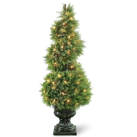 3.6' x 11” Pre-lit Potted Upright Juniper Spiral Artificial Christmas Tree – Clear