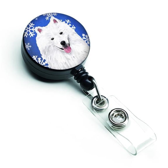 Carolines Treasures SC9379BR American Eskimo Winter Snowflakes Holiday Retractable Badge Reel