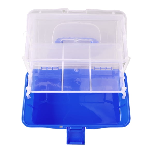 Caja de almacenamiento de tres capas, plegable, de plástico, para herramientas, portátil, con asa, organizador multiusos para manualidades, accesorios cosméticos, color azul
