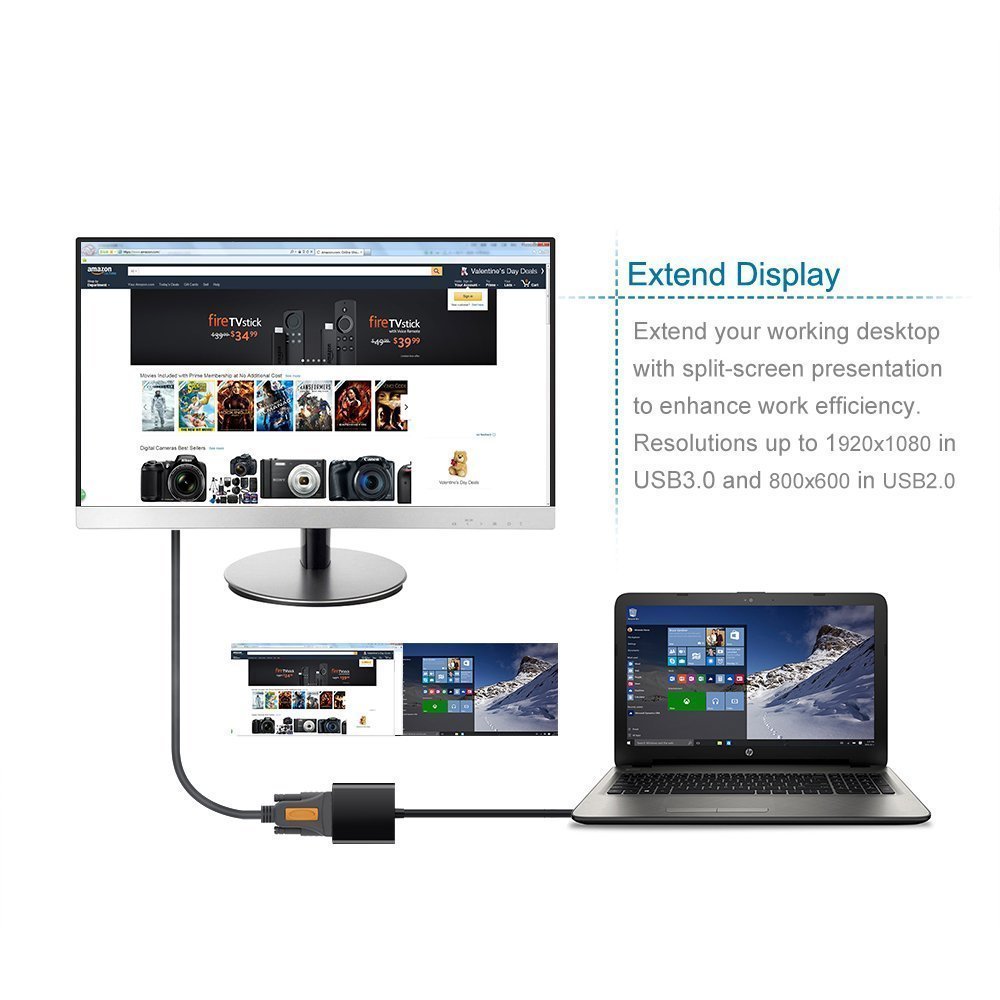 USB 3.0 to VGA Adapter USB to VGA Video Graphic Card Display External Cable Adapter for PC Laptop - image 2 of 7