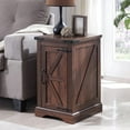 thumbnail image 3 of BOBOKY Nightstand with Charging Station, Rectangular Farmhouse End Table with Barn Door and Adjustable Storage Shelf, 17" Deep Wood Rustic Sofa Side Table for Living Room, Bedroom,Brown Color, 3 of 9