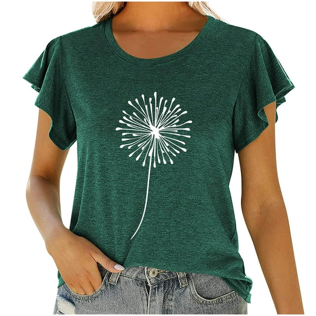 Birdeem Fashion Women Round Neck Short Sleeve Ruffle Printing T-Shirt Tops Summer Blouse