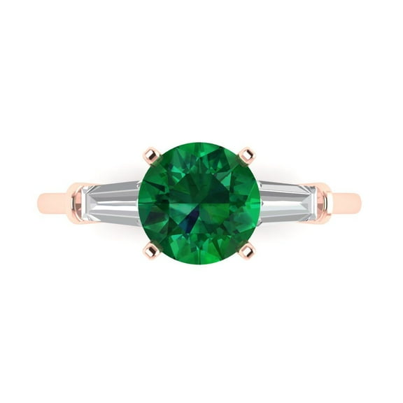 Three-Stone Engagement Ring for Women - 2ct Simulated Emerald in 18K Rose Gold Promise Ring