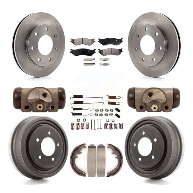 Transit Auto Front Rear Disc Brake Rotors Ceramic Pads and Drum Kit (9Pc) for Car 1999 Ford F-150 4WD with 7 Lug Wheels K8T-102942