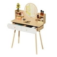 thumbnail image 3 of Anvazise Makeup Vanity Desk with LED Lighted Mirror, Vanity Table with 2 Drawers and Opening Shelves, Bedroom Dressing Table, 3 Modes Brightness Adjustable (Wooden Color), 3 of 13