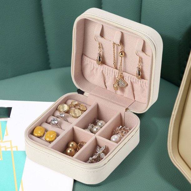 Joyero portátil Cajas Joyas de cuero Cajas con cremallera para pulseras (blanco) Sywqhk Libre de BPA