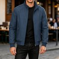 thumbnail image 2 of Rexolia Men’s Zip Front Golf Jacket Lightweight Plaid Lined Slim Fit Casual Outdoor Wind Resistant Dark Blue L, 2 of 6