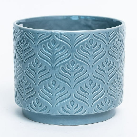 Unbranded Blue Glazed Peacock Feather Design Planter