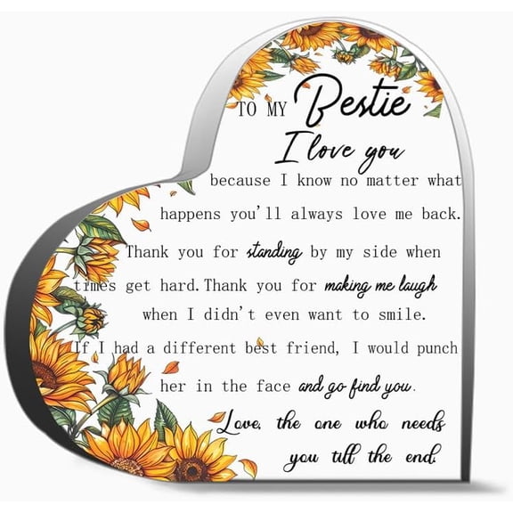 To My Bestie I Love You Unique Acrylic Heart Shaped Plaque Desk Decorations Present For Christmas Wedding Gifts