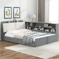 thumbnail image 3 of Full Size Wood Captain Bed with Storage Headboard, Daybed with Shelves and 2 Under-Bed Drawers, Gray, 3 of 7