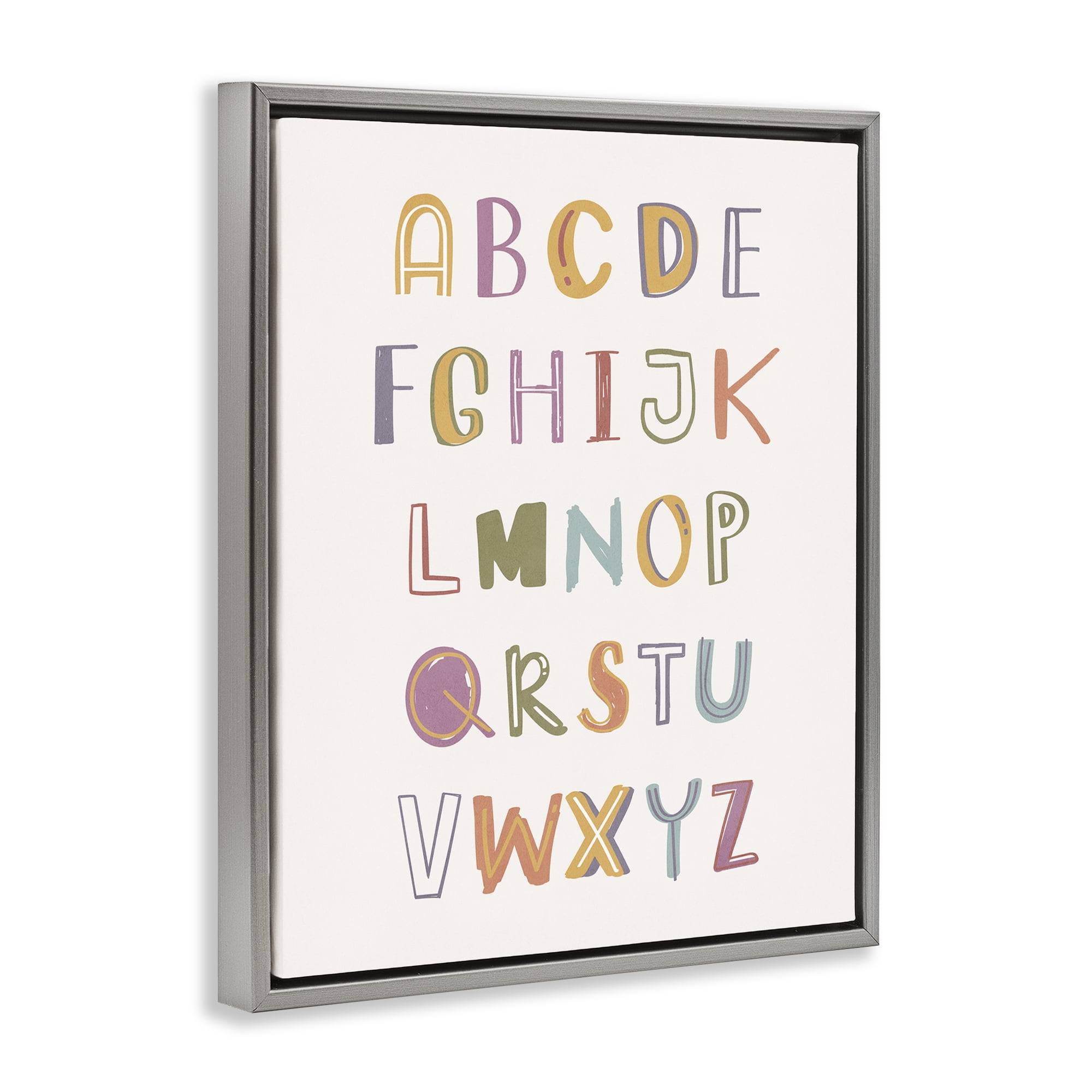 Stupell Industries Soft Doodle Alphabet Education Painting Gray Floater Framed Canvas Art Print Wall Art, 25 x 31