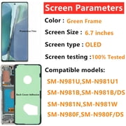 OLED Screen Replacement for Samsung Galaxy NOTE20 5G for Samsung NOTE20 SM-N981U SM-N981U1 LCD Display Digitizer Touch Assembly Support Fingerprint S-Pen (Green Frame+Protector+Adhesive+Tools)