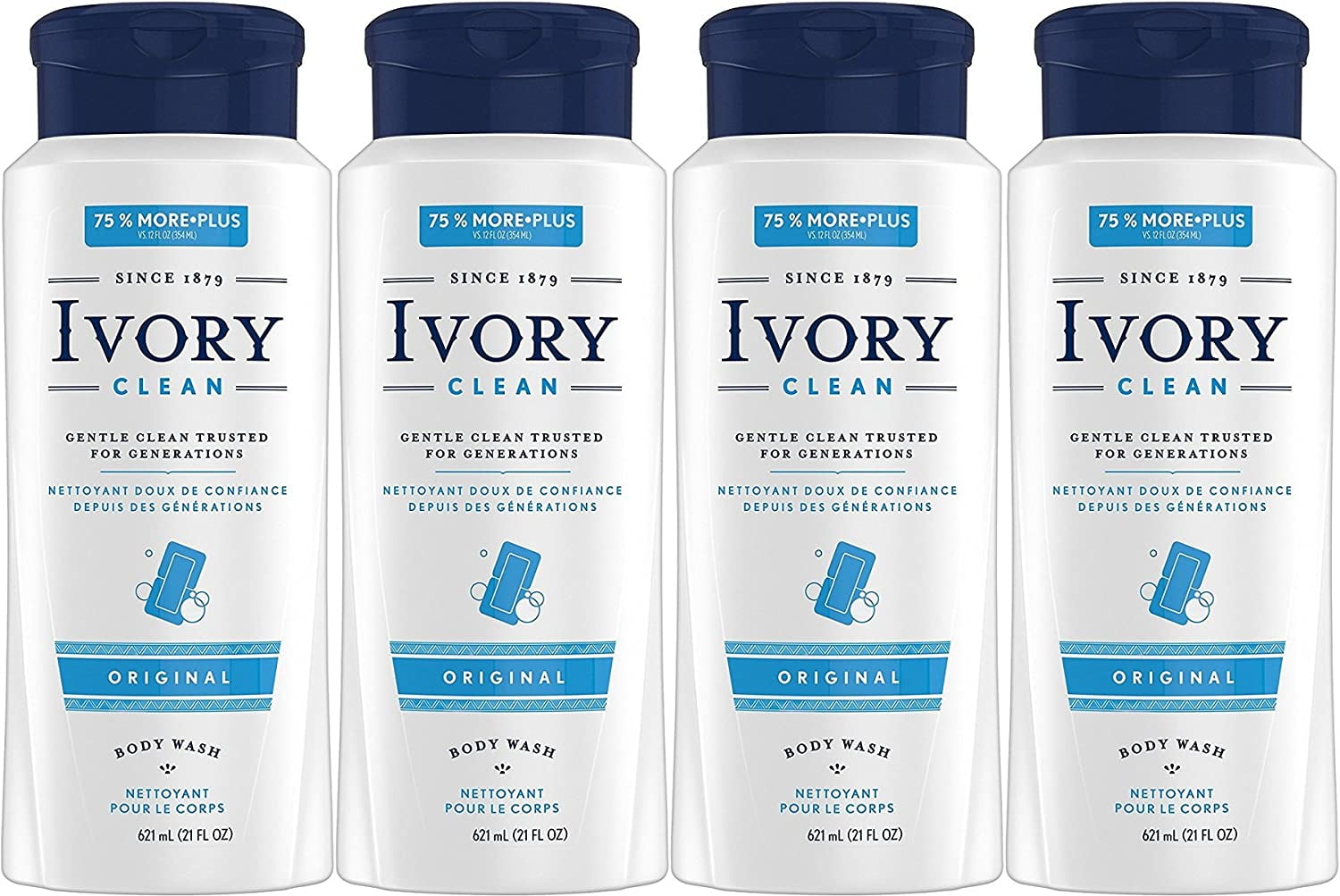 Ivory Clean Body Wash, Original, 21 Ounce (Pack of 4)