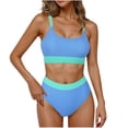 thumbnail image 3 of HVOBTTY Ladies Casual Bathing Suits, Summer Bathing Suits for Women, Women's Comfortable Solid Color High Waisted Beach Vacation Modest Stretch Lightweight 2 Piece Swimsuit Set Sky Blue, M, 3 of 5