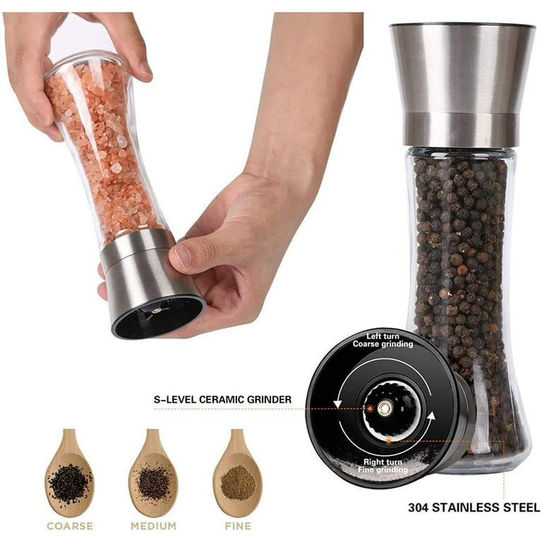 Salt and Pepper Grinder Set, Adjustable Coarseness Ceramic Spice