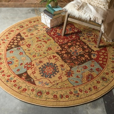 Unique Loom Edinburgh Collection Area Rug - Tulip (6' 1" Round Tan/Red)
