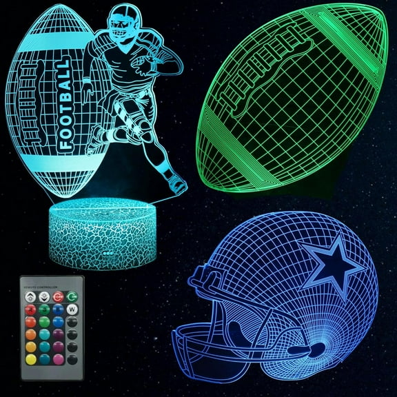 Football Player Helmet Night Light for Kids Bedroom, 3D Illusion Lamp, 3 Patterns 16 Colors Changing Dimmable Room Decor, Touch & Remote Control, Christmas Birthday Gift Boy Girl Sports Fan