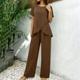 thumbnail image 2 of Gealkoca Women's 2 Piece Outfits Short Sleeve Top Wide Leg Pant Business Dressy Pantsuits Summer Travel Vacation Outfits Oversized Loungewear Sets, 2 of 9