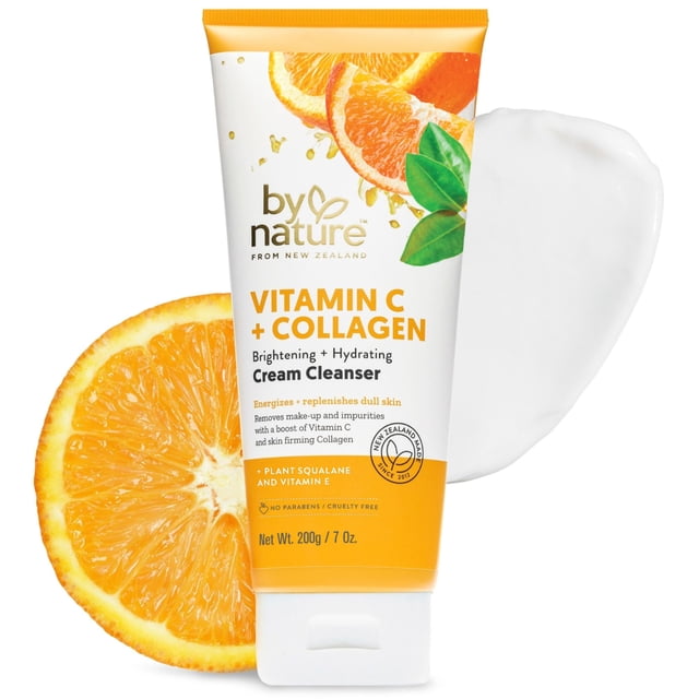 Limpiador facial en crema con vitamina C y colágeno By Nature, 200 ml