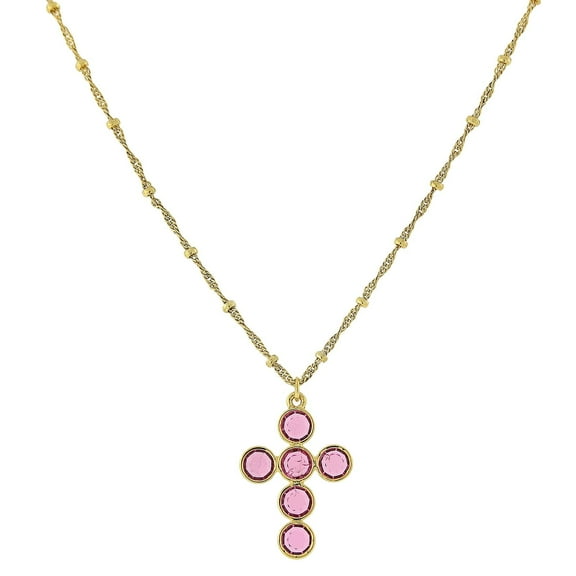 1928 Jewelry Light Rose Pink Austrian Cross Pendant Necklace For Women 16" 3" Extender