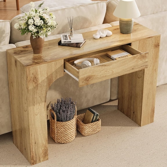 47 in Long Console Table with Drawer, Wooden Rectangular Sofa Table Behind The Couch, Industrial Farmhouse Entryway Foyer Hallway Tables for Entrance, Living Room, Brown