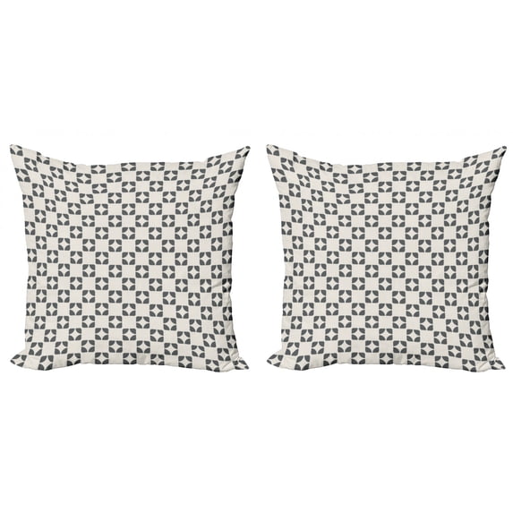 Geometric Throw Pillow Cushion Cover Pack of 2, Retro Modern Style Repeating Shapes Contemporary Graphic Design, Zippered Double-Side Digital Print, 4 Sizes, Eggshell Charcoal Grey, by Ambesonne