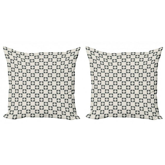 Geometric Throw Pillow Cushion Cover Pack of 2, Retro Modern Style Repeating Shapes Contemporary Graphic Design, Zippered Double-Side Digital Print, 4 Sizes, Eggshell Charcoal Grey, by Ambesonne