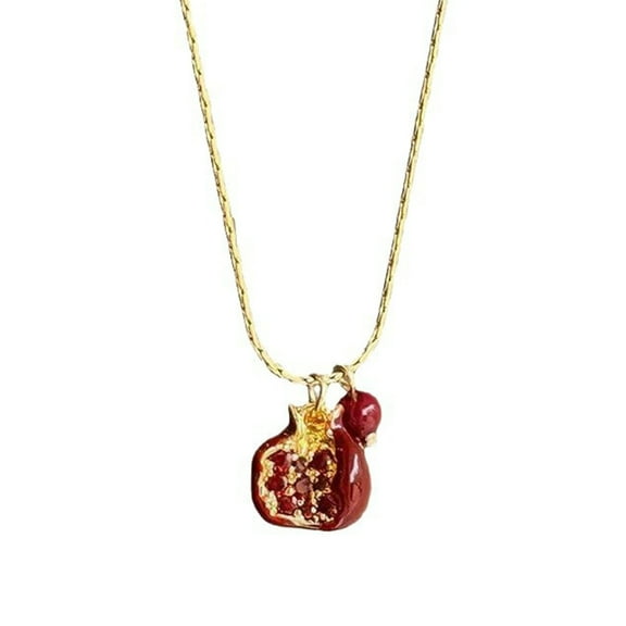 AOOOWER Exquisite Pomegranate Necklace High Quality Alloy Necklace Adornment Featuring Lifelike Pomegranate Gemstones