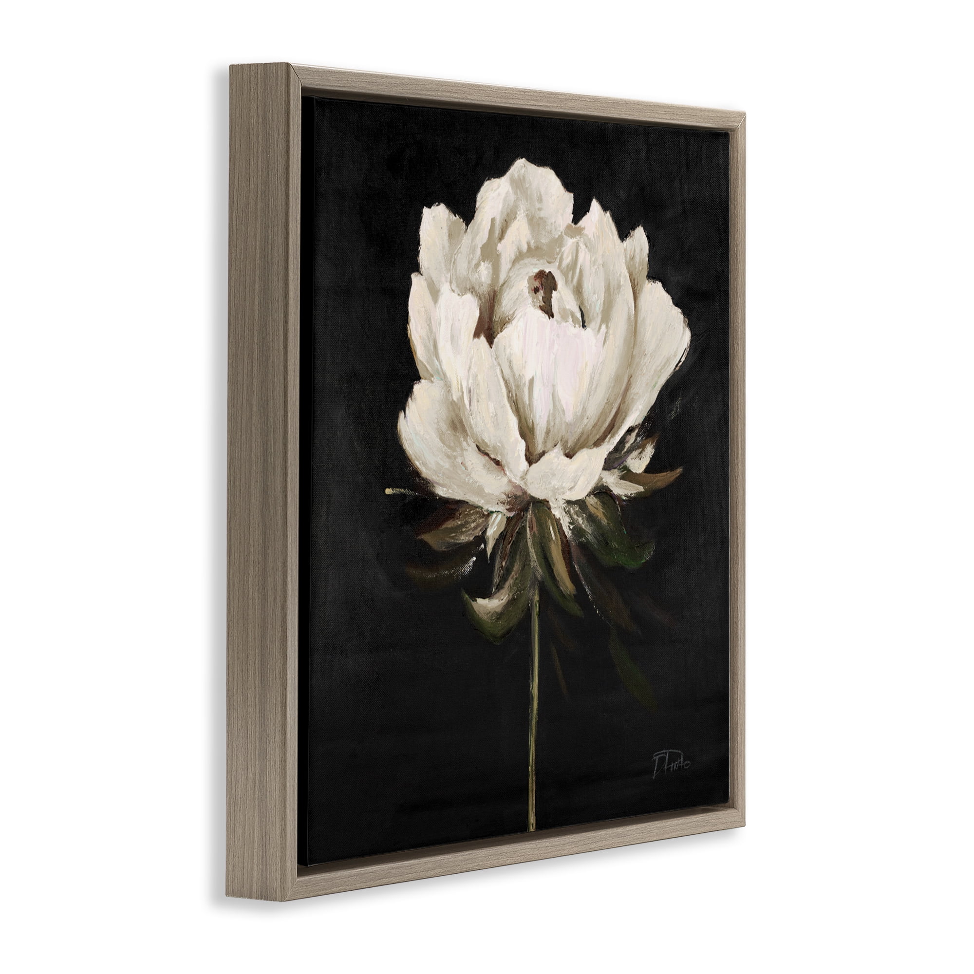 Stupell Industries Pretty Delicate Bloom on Black Brown Framed Floater Canvas Wall Art, design by Patricia Pinto