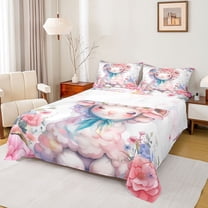 Castle Fairy Boys Girls Cartoon Floral Sheep Twin Sheet Sets 3pcs,Kawaii Farmhouse Animal Twin Fitted Sheet Microfiber,Chic Flowers Blossoms Breathable Flat Sheet,Ultra Soft Home Decor