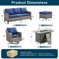 thumbnail image 7 of Unnifurnzi Outdoor Furniture with Fire Pit-6 Pieces All Weather Wicker Patio Furniture Outdoor Swivel Chairs with Outdoor Couch Outdoor Furniture for Porch Balcony Deck-Gray/Blue, 7 of 7