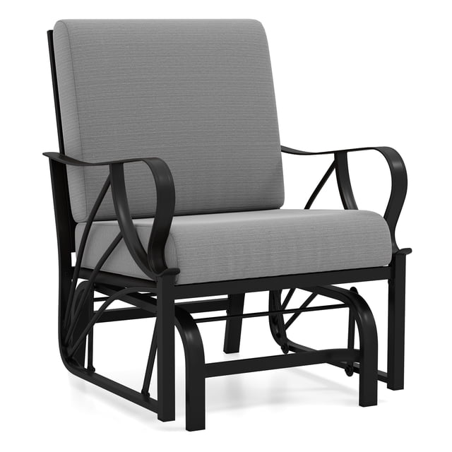 Patiojoy Outdoor Glider Chair Smooth Rocking Single Chair w/ Thick Cushions & Heavy-Duty Metal Frame Gray