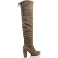 thumbnail image 2 of Delicious Women Over Knee Thigh High Boots Slip-On Chunky Thick Heels Back Lace-Up SNIVY-AH Brown Taupe Suede 10, 2 of 4