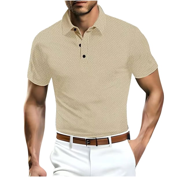 Camisas de Manga Corta de los Hombres Casual Malla de Hielo Seda de Manga Corta Cuello Color Sólido Camisa Poliéster, Verano Transpirable Moda Superior para Hombres
